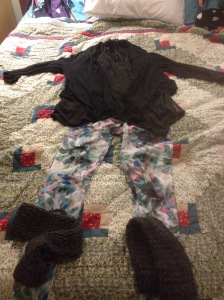 Pretty standard - tunic, tights, legwarmers, cardigan. Add some wool socks and sneakers and I'm out the door.